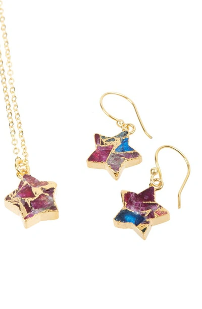Saachi Mini Star Earrings And Necklace Set In Gold/ Pink