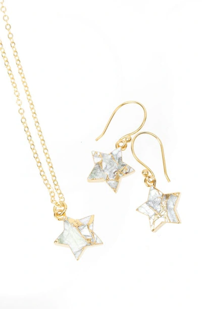 Saachi Mini Star Earrings And Necklace Set In Gold/ White