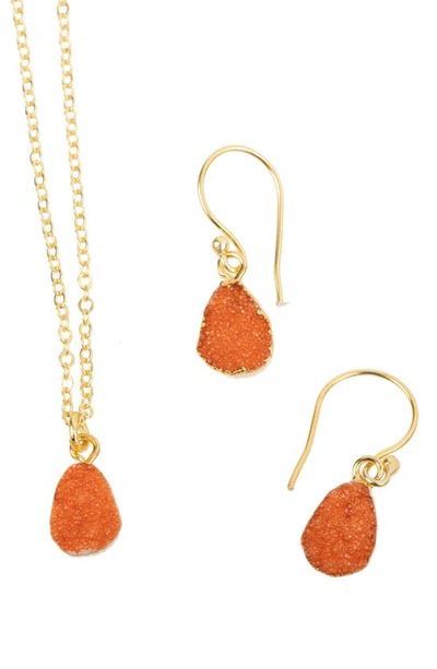 Saachi Mini Druzy Earrings And Necklace Set In Orange