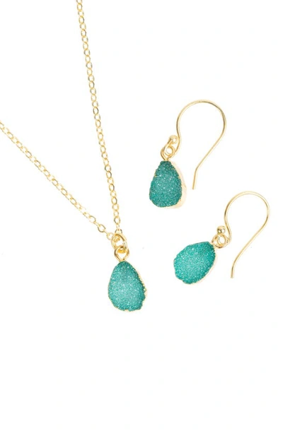 Saachi Mini Druzy Earring And Necklace Set In Green
