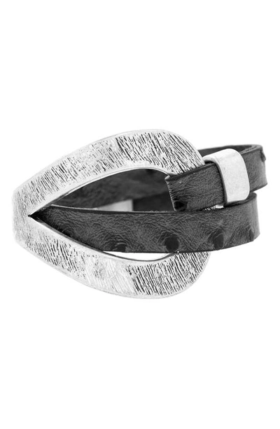 Saachi Hammered Double Wrap Leather Bracelet In Dark Grey