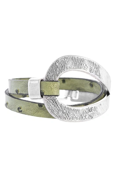 Saachi Hammered Double Wrap Leather Bracelet In Green