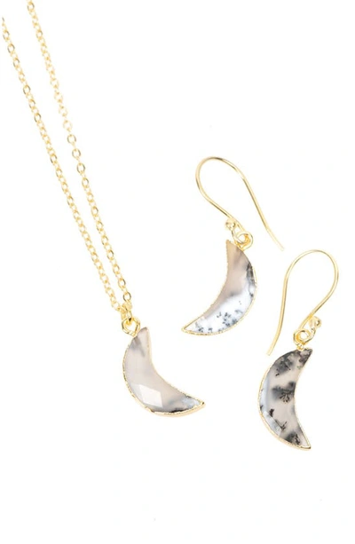 Saachi Mini Moon Earrings And Necklace Set In Gold Multi