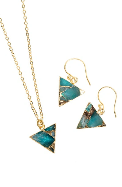 Saachi Mini Triangle Earrings And Necklace Set In Gold/ Green