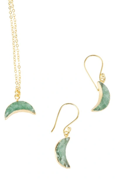 Saachi Mini Moon Earrings And Necklace Set In Green