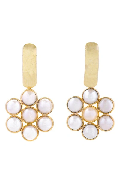 Saachi Floral Freshwater Pearl Drop Earrings In Gold