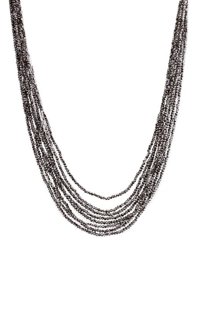Saachi Multi Strand Short Crystal Necklace In Gunmetal
