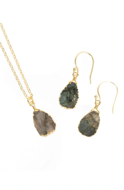 Saachi Labradorite Stone Earrings & Necklace Set In Gold Multi