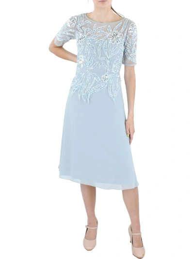 Adrianna Papell Womens Beaded Knee-length Cocktail And Party Dress In Blue
