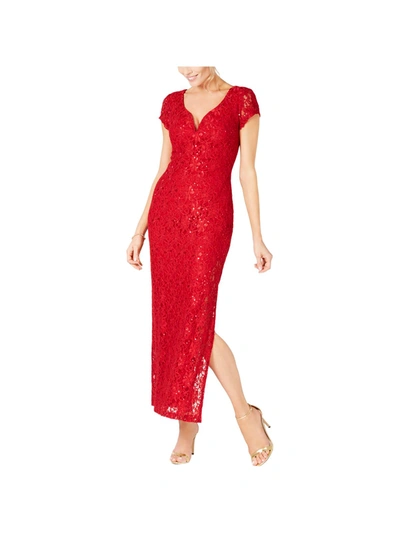 Connected Apparel Petites Womens Sequined Lace Evening Dress In Red