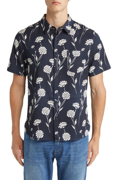 Vince Nomad Floral Short Sleeve Button-up Shirt In Coastal