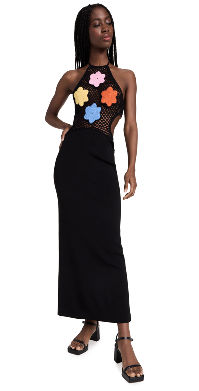 Staud Jacqueline Floral Knit Bodice Maxi Dress In Pansy Black