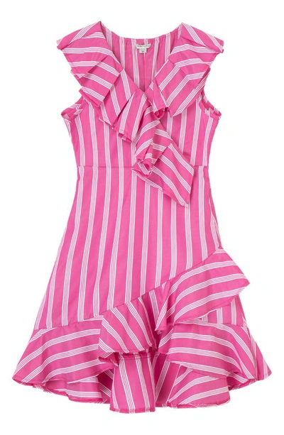 Habitual Kids' High-low Ruffle Dress In Dark Pink