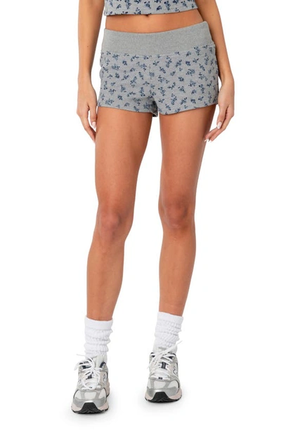 Edikted Wildflower Waffle Knit Shorts In Gray-melange