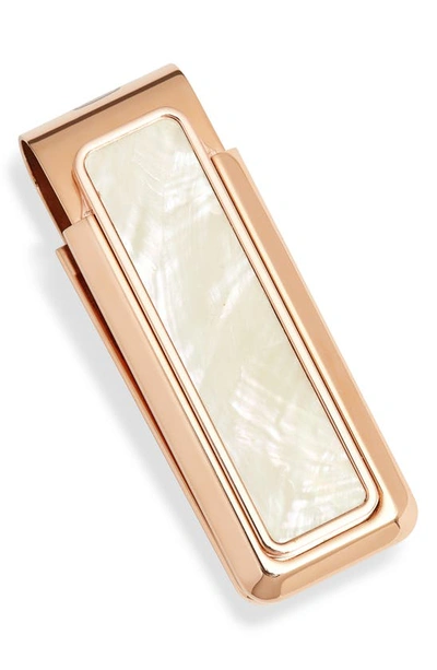 M Clip Mother-of-pearl Money Clip In Rose Gold/ White Pearl