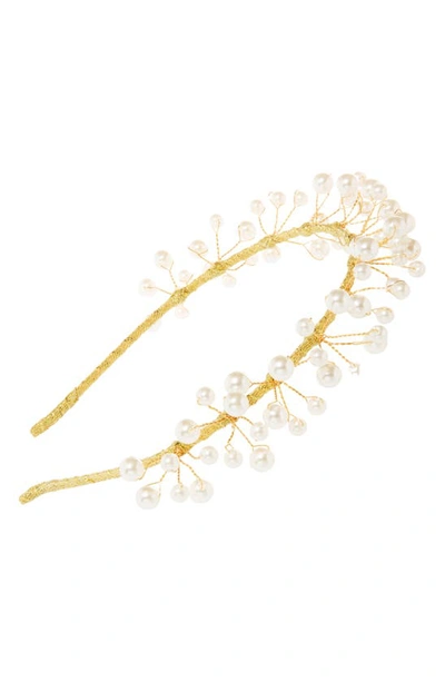 L. Erickson Imitation Pearl Vine Headband In Pearl/ Gold