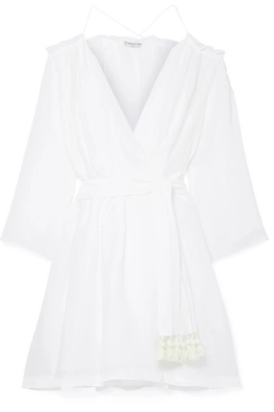 Three Graces London Tessa Cold-shoulder Ramie Wrap Mini Dress In White