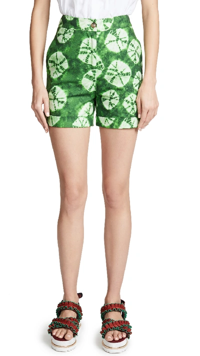 Stella Jean Tie-dye Print Cotton Shorts In Shibori/green
