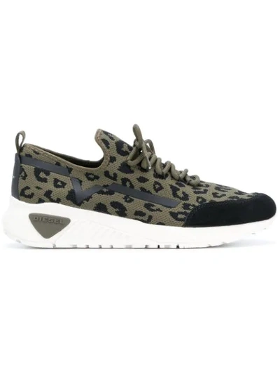 Diesel Leopard Print Low-top Sneakers - Green