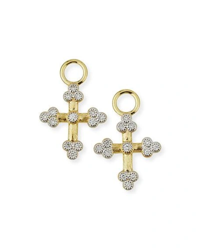 Jude Frances Provence 18k Tiny Cross Earring Charms With Diamonds In Gold