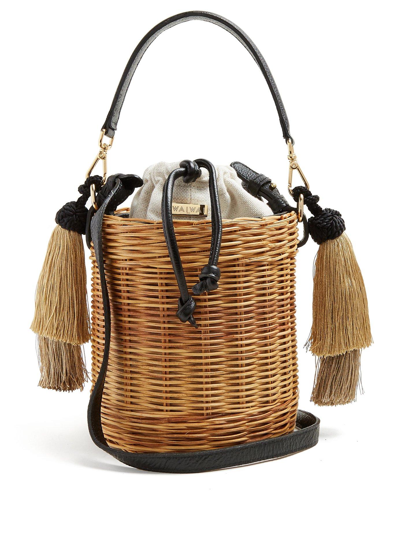 Wai Wai Sabia Wovenrattan Bucket Bag In Black Cream ModeSens