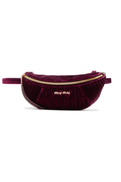 Miu Miu Convertible Matelassé Velvet Belt Bag In Burgundy