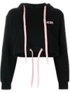 Gcds Logo Embroidered Cropped Hoodie - Black