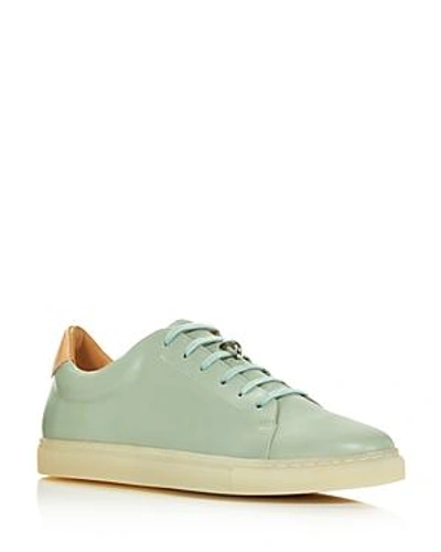 Pairs In Paris Women's Martel Leather Low Top Lace Up Sneakers In Watergreen