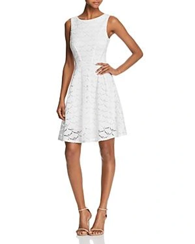 Aqua V-back Lace Fit-and-flare Dress - 100% Exclusive In Off White