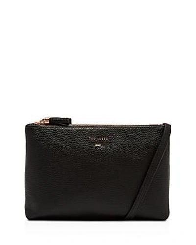 Ted Baker Suzette Leather Double Zipped Leather Crossbody In Black