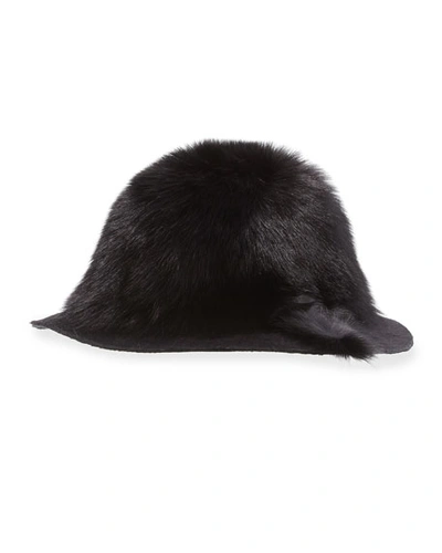 Gigi Burris Arden Fox-fur Wide-brim Hat, Black