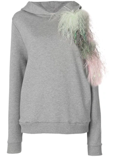 Christopher Kane Grey Pom Pom Cut-out Hoodie In Grey Melange