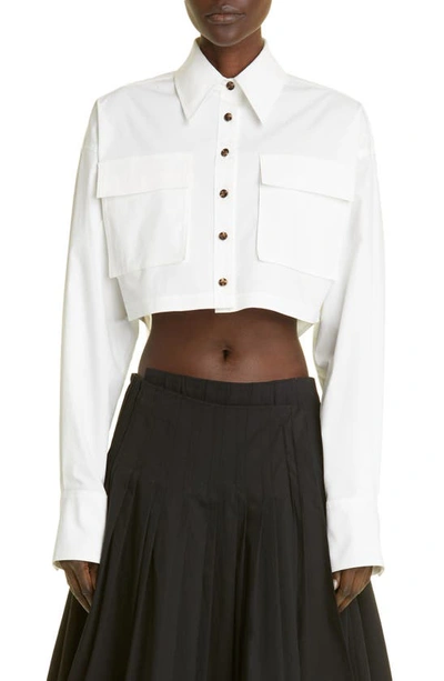 Proenza Schouler Eco Poplin Cropped Button-front Shirt In Blanco