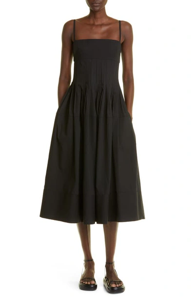 Proenza Schouler Eco Poplin Pleated Midi Dress In Black