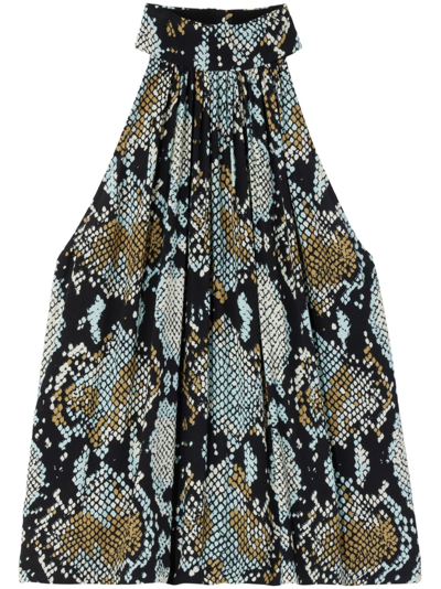 Proenza Schouler Printed Crepe De Chine Halter Top In Black Multi