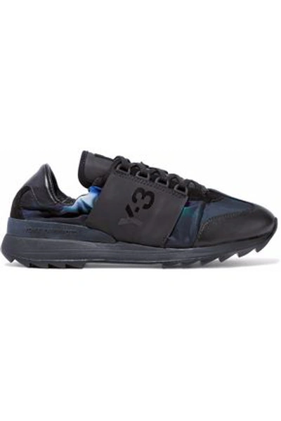 Y-3 Woman Rhita Leather And Suede-paneled Printed Shell Sneakers Black