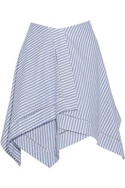 Jw Anderson Woman Asymmetric Layered Striped Cotton Mini Skirt Light Blue