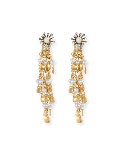 Sequin Tiered Chandelier Earrings With Simulated Pearls In Gold