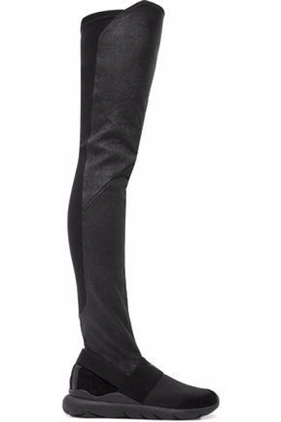 Y-3 Woman Suede, Neoprene, And Stretch-leather Over-the-knee Boots Black