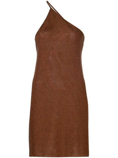Kacey Devlin One Shoulder Metallic Mini Dress - Brown