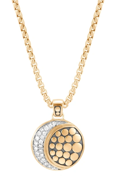 John Hardy 18k Yellow Gold Dot Pave Diamond Moon Phase Pendant Necklace, 16 In White/gold