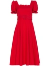 Staud Maryann Ruffle Sleeve Cotton Blend Dress In Red