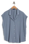 T Tahari Airflow Camp Shirt In Mid Steel Blue