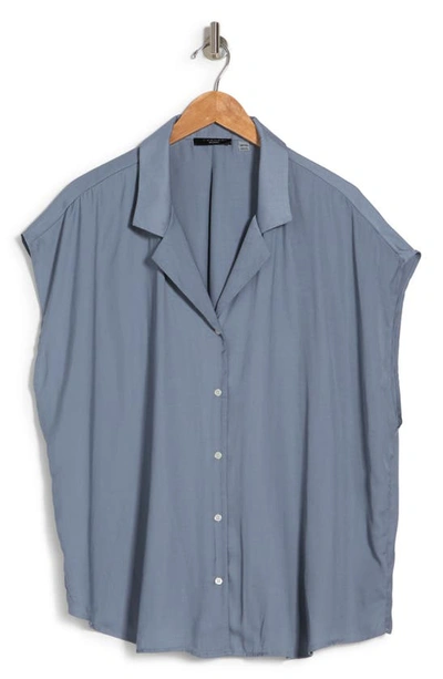 T Tahari Airflow Camp Shirt In Mid Steel Blue