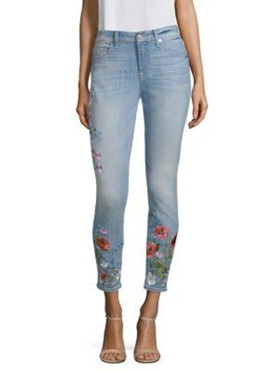 7 For All Mankind Floral Embroidered Ankle Skinny Jeans In Light Riviera Embroidery