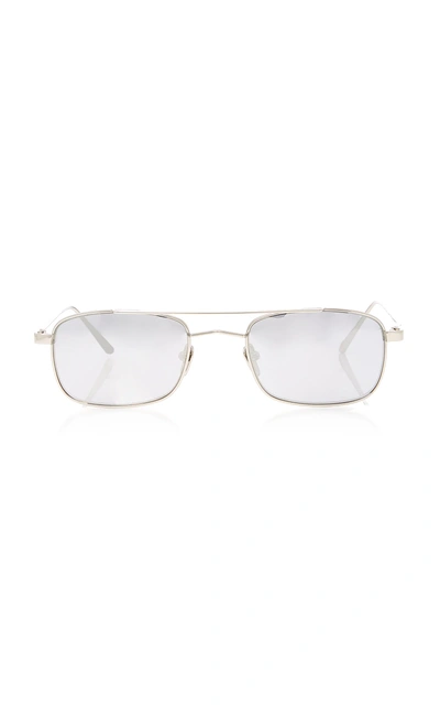 Linda Farrow White Gold Titanium Aviator Sunglasses In Silver