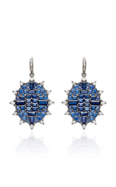 Nam Cho 18k White Gold Sapphire And Diamond Earrings In Blue