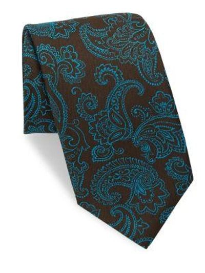 Charvet Paisley Silk & Linen Tie In Brown