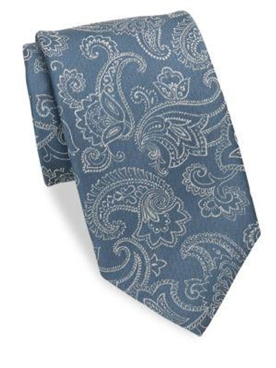 Charvet Large Paisley Silk & Linen Tie In Silver