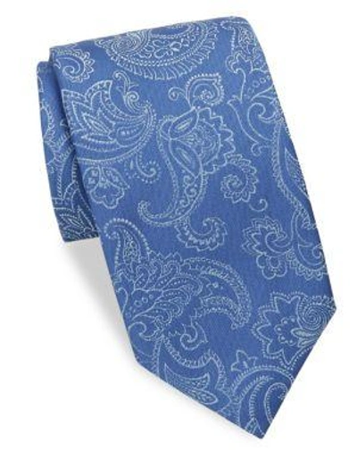 Charvet Large Paisley Silk & Linen Tie In Light Blue